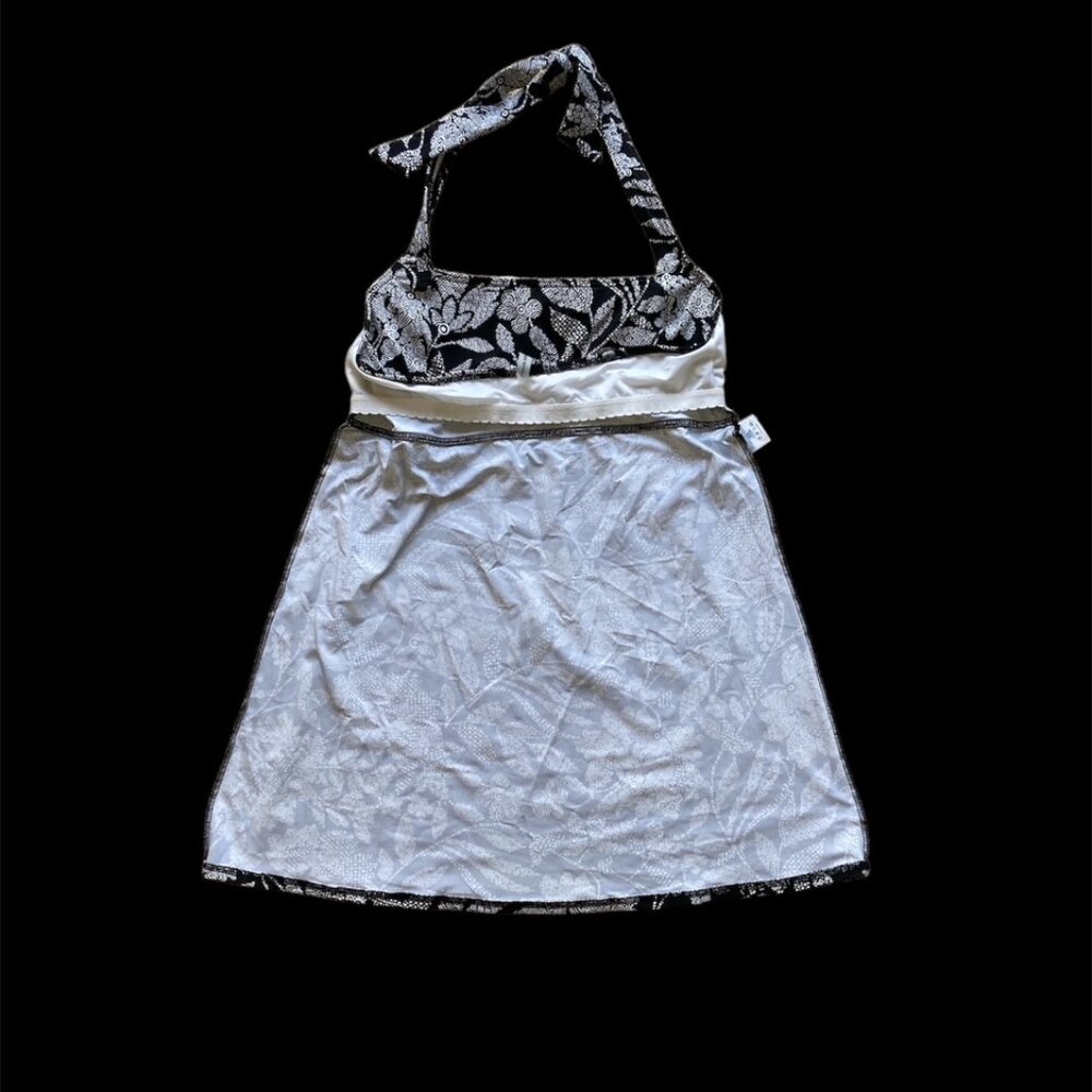 Lands' End Black & White Print Square Neck Halter A-Line Swim Dress 12 Swim Top - Picture 9 of 15